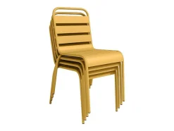 MYLIA Tuinset-Tuineethoek Van Metaal - Een Tafel D160 Cm Met 2 Opstapelbare Fauteuils En 4 Opstapelbare Stoelen - Mosterdgeel - Mirmande Van