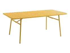 MYLIA Tuinset-Tuineethoek Van Metaal - Een Tafel D160 Cm Met 2 Opstapelbare Fauteuils En 4 Opstapelbare Stoelen - Mosterdgeel - Mirmande Van