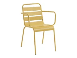 MYLIA Tuinset-Tuineethoek Van Metaal - Een Tafel D160 Cm Met 2 Opstapelbare Fauteuils En 4 Opstapelbare Stoelen - Mosterdgeel - Mirmande Van