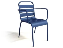 MYLIA Tuinset-Tuineetset Mirmande: Tafel D.110 Cm Met 4 Opstapelbare Fauteuils - Metaal - Nachtblauw