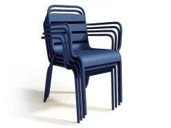 MYLIA Tuinset-Tuineetset Mirmande: Tafel D.110 Cm Met 4 Opstapelbare Fauteuils - Metaal - Nachtblauw