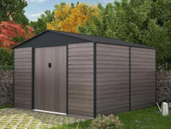 EXPERTLAND Tuinhuis-Tuinhuisje Van Gegalvaniseerd Staal Met Houteffect Adelmo - Grijs - 10,98 M