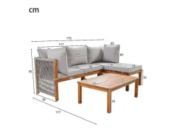 ModernLuxe Loungeset-Tuinmeubelen In Acaciahout En Grijs Touw - 2 Zitbanken En 1 Salontafel - Verstelbare Poten - Grijs & Naturel