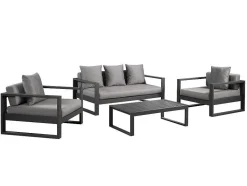 MYLIA Loungeset-Tuinsalon Molokai In Aluminiun: Driezitsbank, 2 Fauteuils, Salontafel
