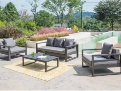 MYLIA Loungeset-Tuinsalon Molokai In Aluminiun: Driezitsbank, 2 Fauteuils, Salontafel