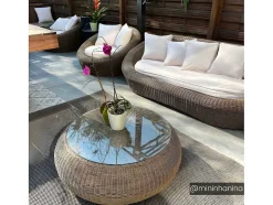MYLIA Loungeset-Tuinsalontafel Van Karamelkleurig Gevlochten Hars - Whiteheaven