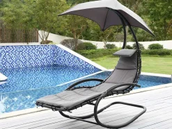 MYLIA Ligstoel-Tuinschommelstoel Met Parasol En Antracietkleurig Kussen - Waterbestendig - Moheli