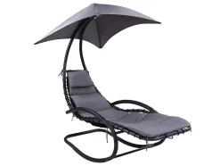 MYLIA Ligstoel-Tuinschommelstoel Met Parasol En Antracietkleurig Kussen - Waterbestendig - Moheli
