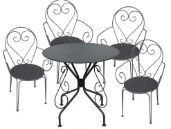 MYLIA Tuinset-Tuinset Met Tafel En 4 Stoelen Van Metaal Met Smeedijzer Aspect - Antraciet - Guermantes