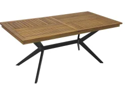 MYLIA Tuinset-Tuintafel Van Acaciahout En Zwart Metaal Tobaga - L. 180 Cm
