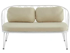 MYLIA Loungeset-Tuinzithoek Van Metaal: 1 Tweezitsbank, 2 Fauteuils En 1 Salontafel - Wit - Arlesan