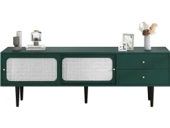 ModernLuxe Tv-Meubel-Tv-Meubel 160 Cm - 2 Rotan Schuifdeuren En 2 Lades - Groen