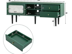 ModernLuxe Tv-Meubel-Tv-Meubel 160 Cm - 2 Rotan Schuifdeuren En 2 Lades - Groen