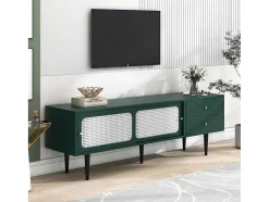 ModernLuxe Tv-Meubel-Tv-Meubel 160 Cm - 2 Rotan Schuifdeuren En 2 Lades - Groen