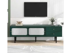 ModernLuxe Tv-Meubel-Tv-Meubel 160 Cm - 2 Rotan Schuifdeuren En 2 Lades - Groen