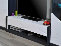 Vente-unique Tv-Meubel-Tv-Meubel 1 Lade En 1 Vak - Met Led-Verlichting - Antraciet En Wit Gelakt - Ludmila