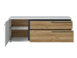 Vente-unique Tv-Meubel-Tv-Meubel Met 1 Deur En 2 Laden - Naturel En Wit - Nisuka