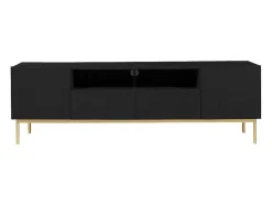 Vente-unique Tv-Meubel-Tv-Meubel Met 2 Deuren, 2 Laden En 2 Nissen Van Mdf En Staal - Zwart En Goudkleurig - Evilana