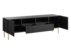 Vente-unique Tv-Meubel-Tv-Meubel Met 2 Deuren, 2 Laden En 2 Nissen Van Mdf En Staal - Zwart En Goudkleurig - Evilana