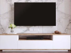Vente-unique Tv-Meubel-Tv-Meubel Met 3 Deuren En 1 Nis - Wit En Naturel - Lotula