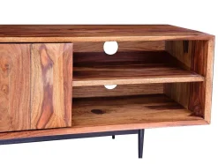 Vente-unique Tv-Meubel-Tv-Meubel Met 2 Deuren En 2 Niche - Sheesham Hout En Metaal - Kleur: Natuurlijk - Zelicina