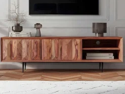 Vente-unique Tv-Meubel-Tv-Meubel Met 2 Deuren En 2 Niche - Sheesham Hout En Metaal - Kleur: Natuurlijk - Zelicina