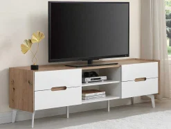 Vente-unique Tv-Meubel-Tv-Meubel Met 4 Lades En 2 Nissen - Mdf & Metaal - Witgelakt & Naturelkleur - Cayana