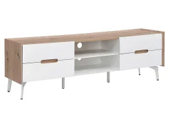 Vente-unique Tv-Meubel-Tv-Meubel Met 4 Lades En 2 Nissen - Mdf & Metaal - Witgelakt & Naturelkleur - Cayana