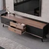 Vente-unique Tv-Meubel-Tv-Meubel Met 2 Lades En 2 Schuifdeuren - Moderne Stijl - Kleuren: Zwart En Naturel