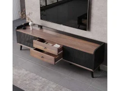 Vente-unique Tv-Meubel-Tv-Meubel Met 2 Lades En 2 Schuifdeuren - Moderne Stijl - Kleuren: Zwart En Naturel
