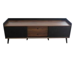 Vente-unique Tv-Meubel-Tv-Meubel Met 2 Lades En 2 Schuifdeuren - Moderne Stijl - Kleuren: Zwart En Naturel