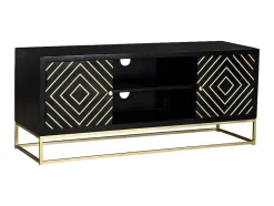 Vente-unique Tv-Meubel-Tv-Meubel Prismin - 2 Deuren En 2 Laden - Mango En Metaal - Zwart