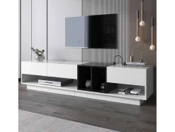 Vente-unique Tv-Meubel-Tv-Meubel Van 190 Cm - 3 Laden En 4 Nissen - Spaanplaat - Kleuren Wit En Zwart