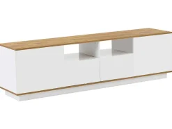 ModernLuxe Tv-Meubel-Tv-Meubel Van 180 Cm Met Led - 2 Laden En 2 Open Planken - Eigentijdse Scandinavische Stijl - Wit