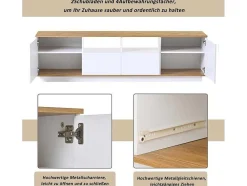 ModernLuxe Tv-Meubel-Tv-Meubel Van 180 Cm Met Led - 2 Laden En 2 Open Planken - Eigentijdse Scandinavische Stijl - Wit