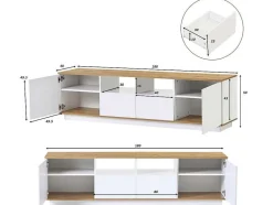 ModernLuxe Tv-Meubel-Tv-Meubel Van 180 Cm Met Led - 2 Laden En 2 Open Planken - Eigentijdse Scandinavische Stijl - Wit