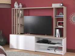 Vente-unique Tv-Meubel-Tv-Wand Met Opbergruimte - Naturel En Wit - Gorbella