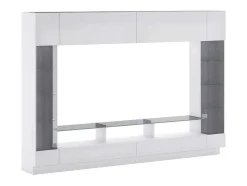 Vente-unique Tv-Meubel-Tv-Wand Met Opbergruimte En Ledverlichting Van Gerookt Gehard Glas - Wit Gelakt - Briano