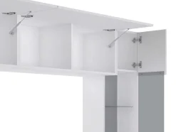 Vente-unique Tv-Meubel-Tv-Wand Met Opbergruimte En Ledverlichting Van Gerookt Gehard Glas - Wit Gelakt - Briano