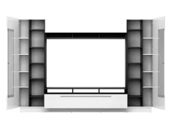 Vente-unique Tv-Meubel-Tv-Wandmeubel Blake Met Opbergruimte - Led-Verlichting - Wit Gelakt