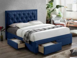 Vente-unique Tweepersoonsbed-Tweepersoons Bed Met Laden En Opbergruimte - Blauw Fluweel - 160 X 200 Cm - Leopold