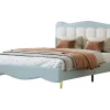 ModernLuxe Kinderbed-Tweepersoons Kinderbed 140X200Cm In Kunstleer - Met Lattenbodem - Amandelgroen (Matras Niet Inbegrepen)