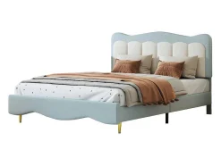 ModernLuxe Kinderbed-Tweepersoons Kinderbed 140X200Cm In Kunstleer - Met Lattenbodem - Amandelgroen (Matras Niet Inbegrepen)