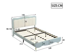 ModernLuxe Kinderbed-Tweepersoons Kinderbed 140X200Cm In Kunstleer - Met Lattenbodem - Amandelgroen (Matras Niet Inbegrepen)