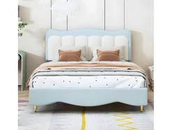 ModernLuxe Kinderbed-Tweepersoons Kinderbed 140X200Cm In Kunstleer - Met Lattenbodem - Amandelgroen (Matras Niet Inbegrepen)