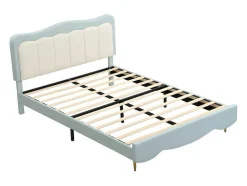 ModernLuxe Kinderbed-Tweepersoons Kinderbed 140X200Cm In Kunstleer - Met Lattenbodem - Amandelgroen (Matras Niet Inbegrepen)