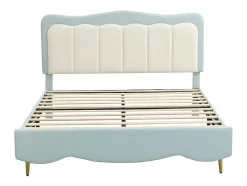 ModernLuxe Kinderbed-Tweepersoons Kinderbed 140X200Cm In Kunstleer - Met Lattenbodem - Amandelgroen (Matras Niet Inbegrepen)