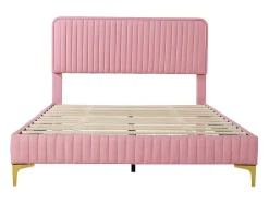 ModernLuxe Tweepersoonsbed-Tweepersoonsbed Gestoffeerd In Kunstleer 140X200Cm - In Hoogte Verstelbaar Hoofdbord - Met Lattenbodem - Roze (Zonder Matras)