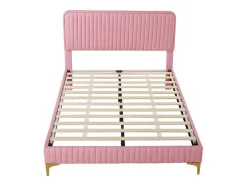 ModernLuxe Tweepersoonsbed-Tweepersoonsbed Gestoffeerd In Kunstleer 140X200Cm - In Hoogte Verstelbaar Hoofdbord - Met Lattenbodem - Roze (Zonder Matras)