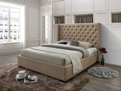 Vente-unique Tweepersoonsbed-Tweepersoonsbed Massimo Gestoffeerd Met Capitons - 160 X 200 Cm - Beige - Stof